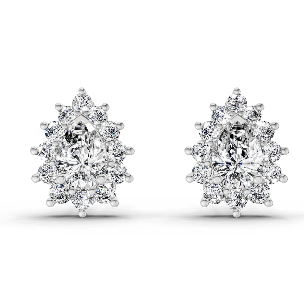 1.67 Carat Pear Shape Halo Diamond Earrings 14K - White Gold