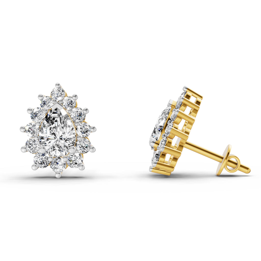 1.67 Carat Pear Shape Halo Diamond Earrings 14K