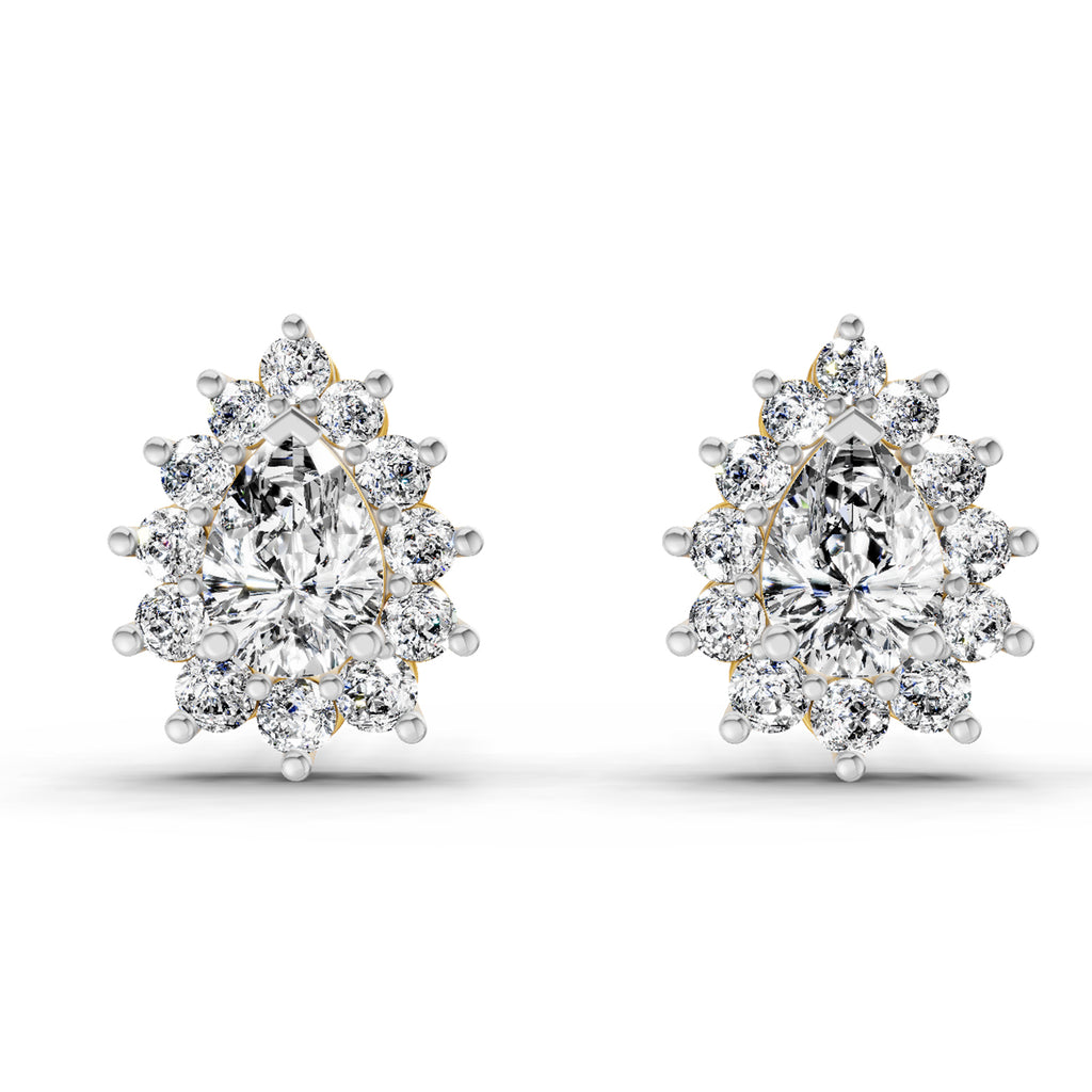 1.67 Carat Pear Shape Halo Diamond Earrings 14K