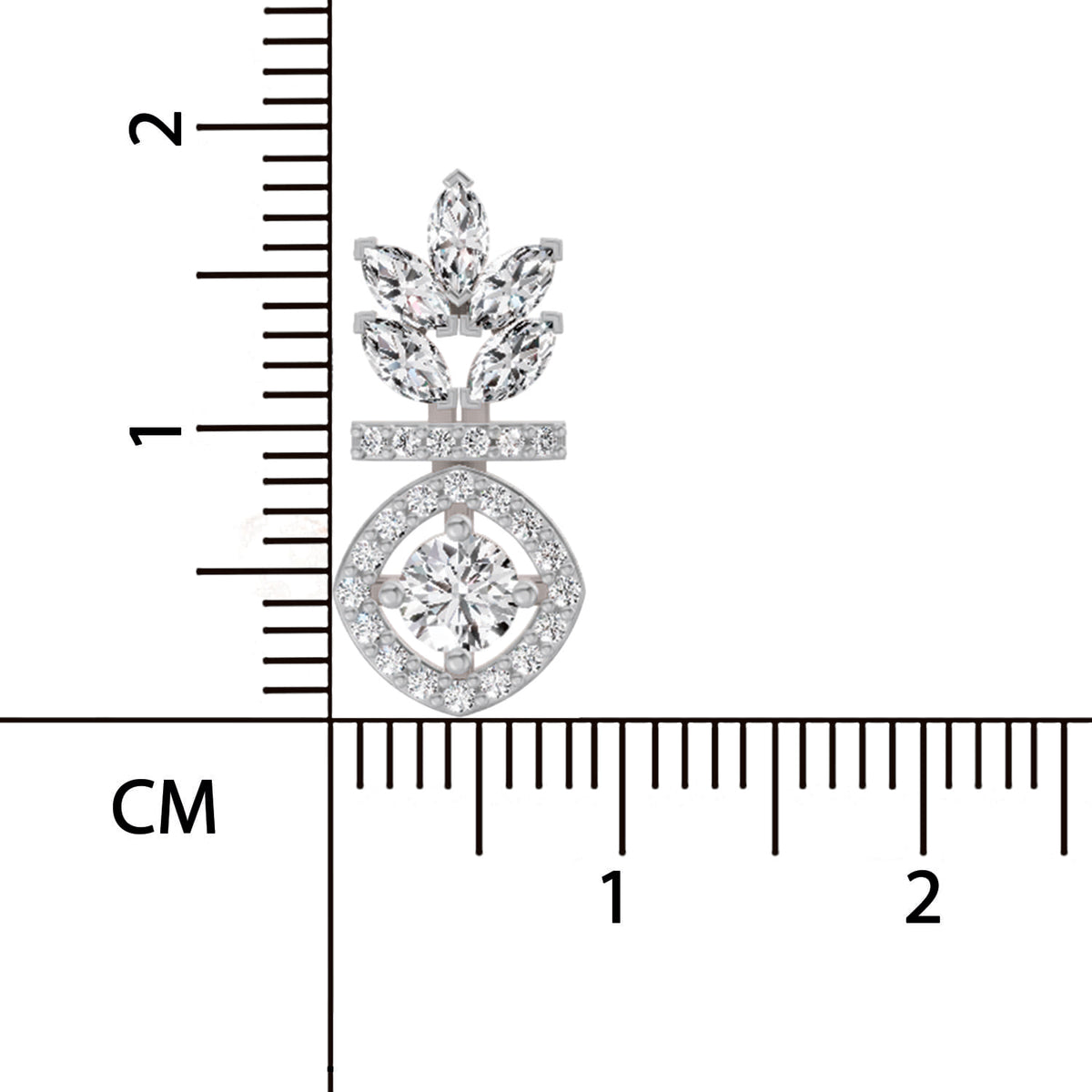 Diamond earring with measurement scale in centimeters