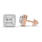 1.19 Carat Princess Halo Stud Earrings 14K - Rose Gold