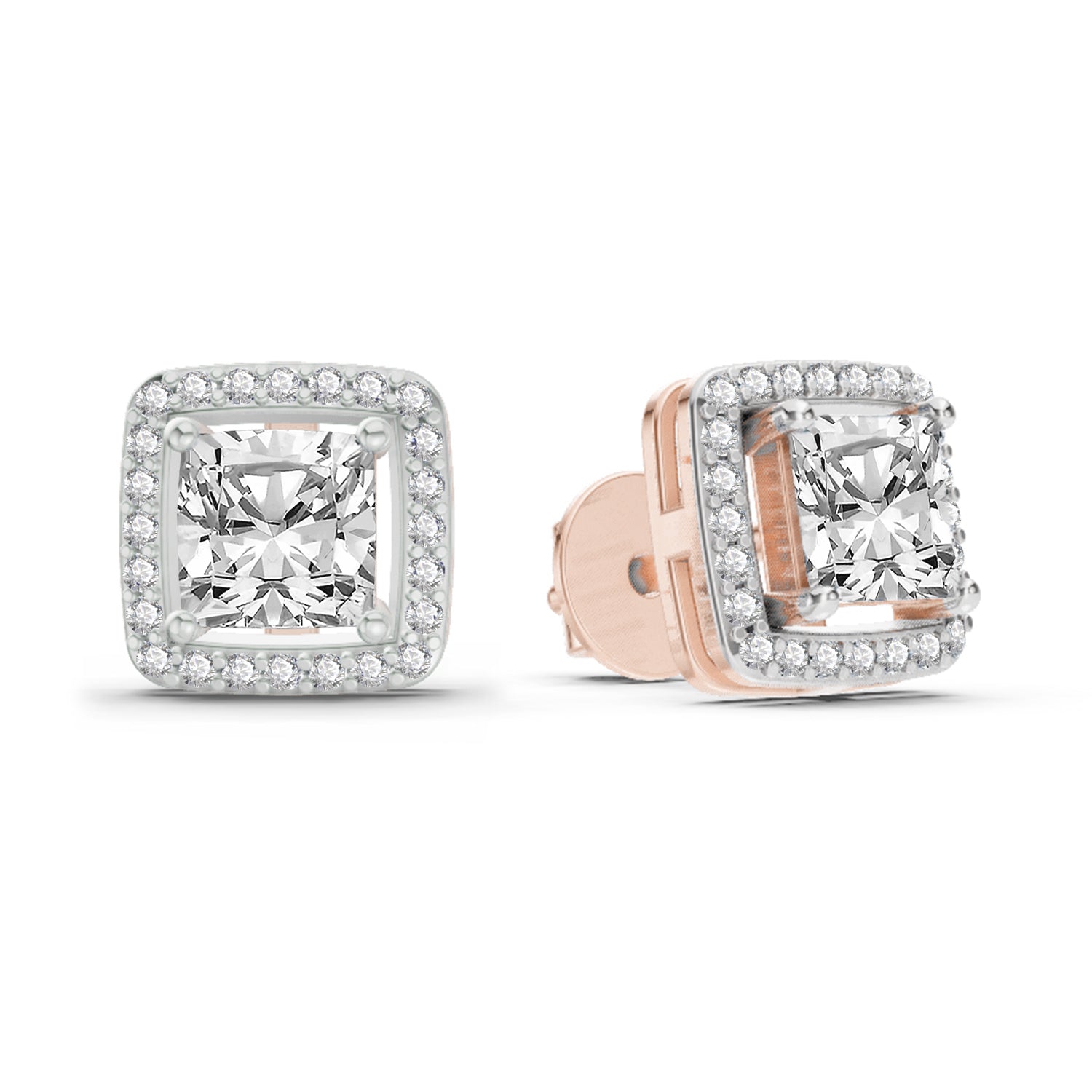 1.19 Carat Princess Halo Stud Earrings 14K - Rose Gold