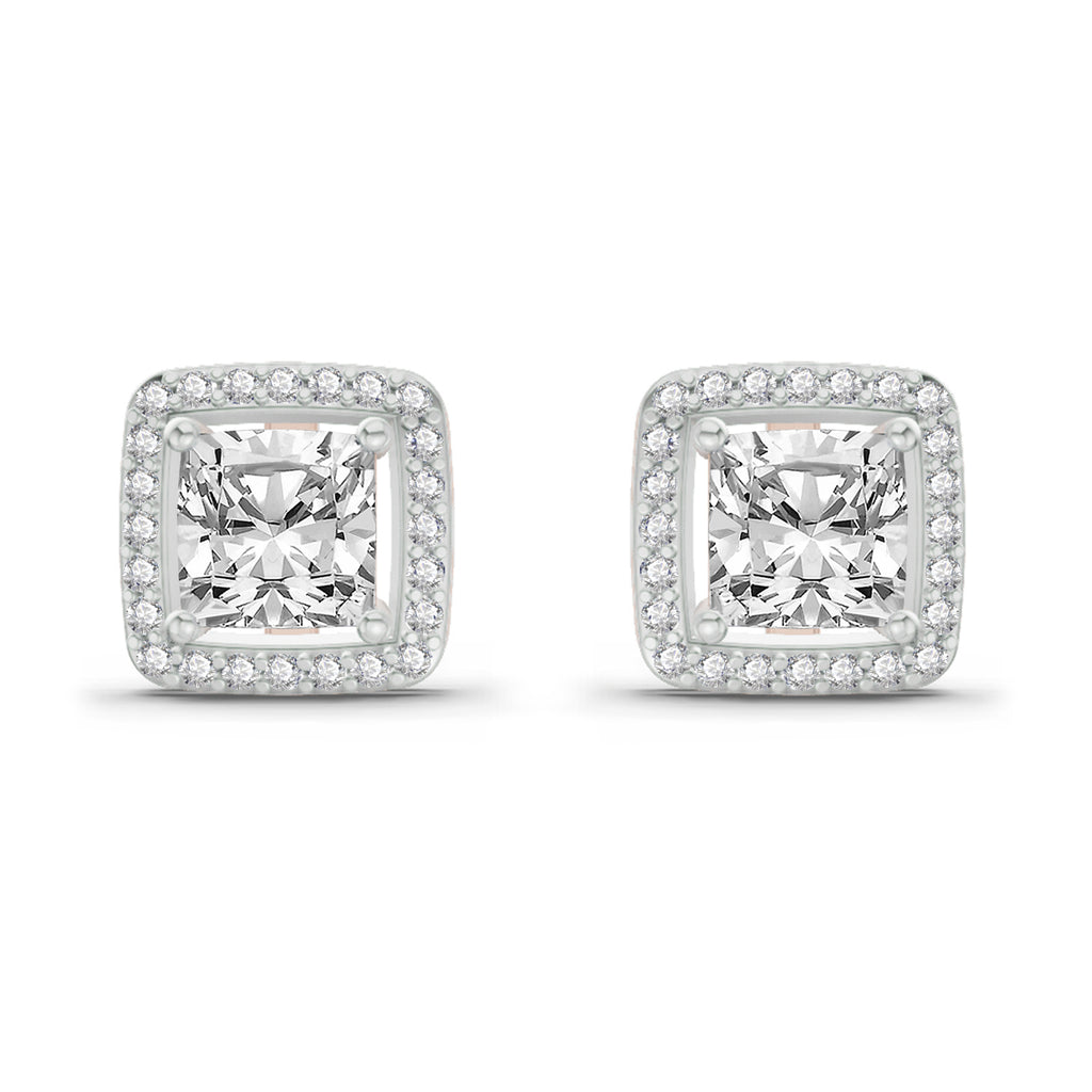 1.19 Carat Princess Halo Stud Earrings 14K - Rose Gold
