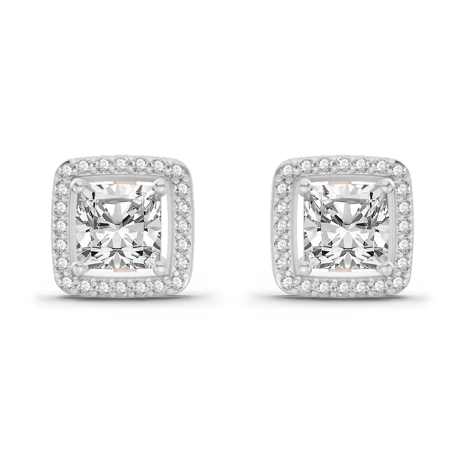 1.19 Carat Princess Halo Stud Earrings 14K - Rose Gold