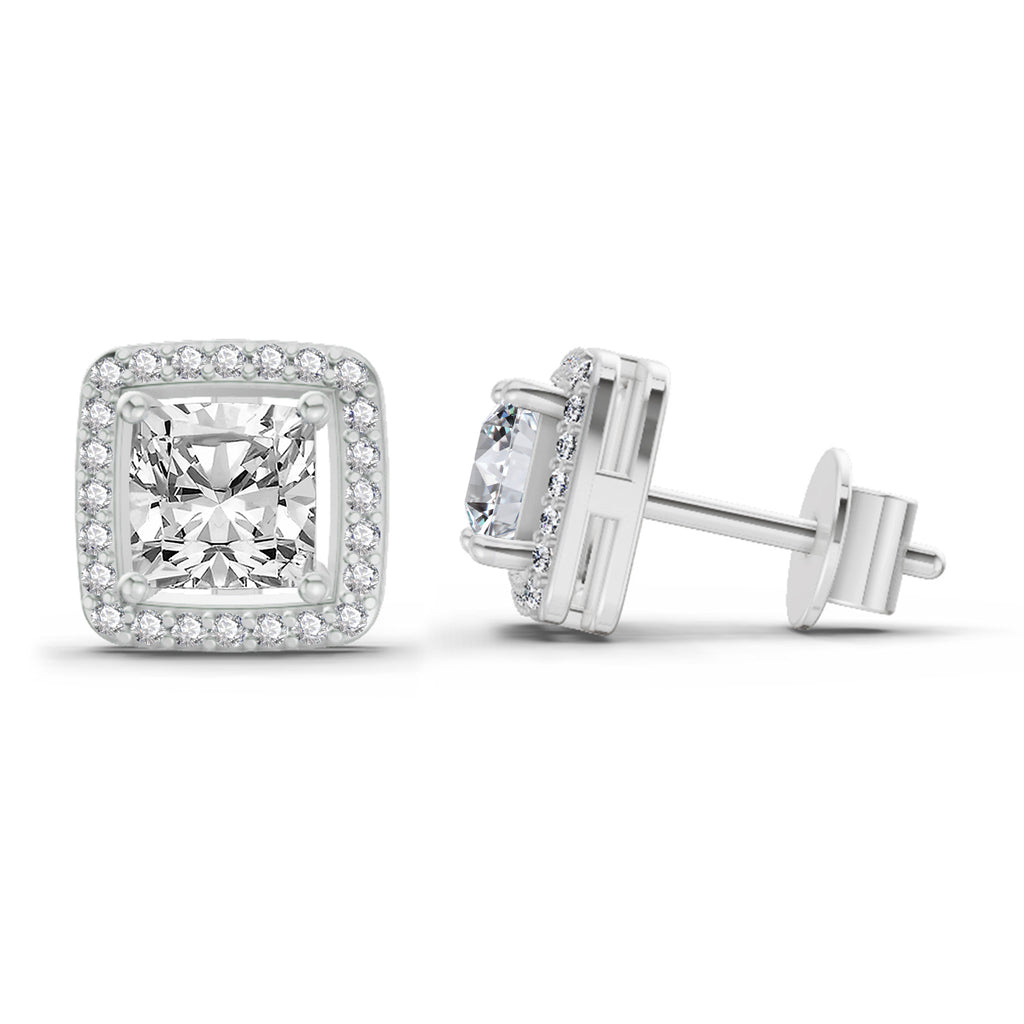 1.19 Carat Princess Halo Stud Earrings 14K - White Gold