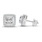 1.19 Carat Princess Halo Stud Earrings 14K - White Gold