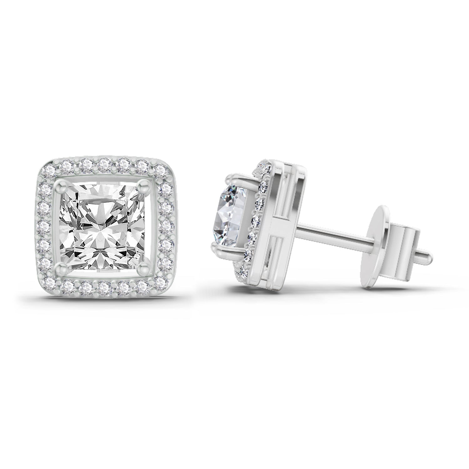 1.19 Carat Princess Halo Stud Earrings 14K - White Gold