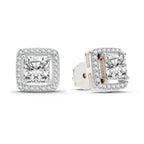 1.19 Carat Princess Halo Stud Earrings 14K - White Gold