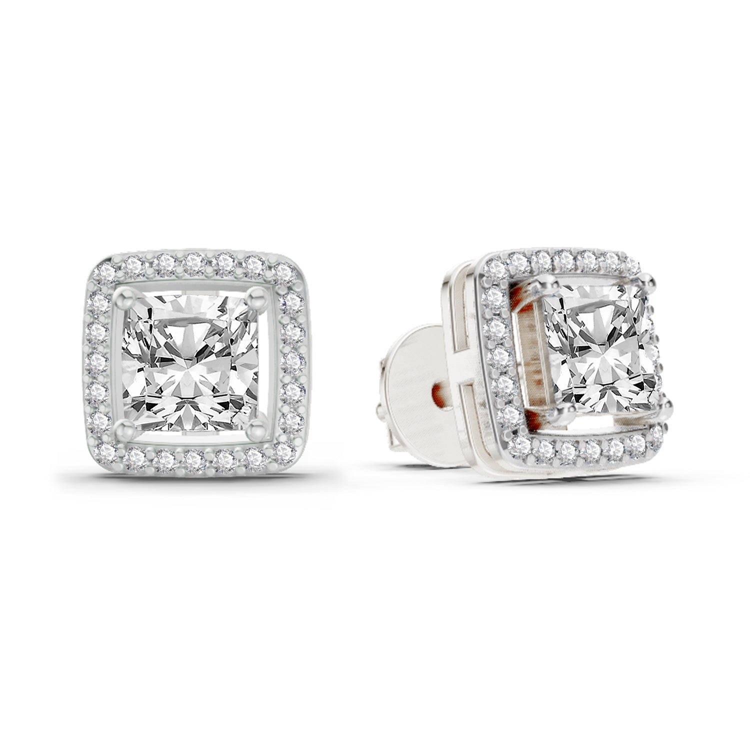1.19 Carat Princess Halo Stud Earrings 14K - White Gold