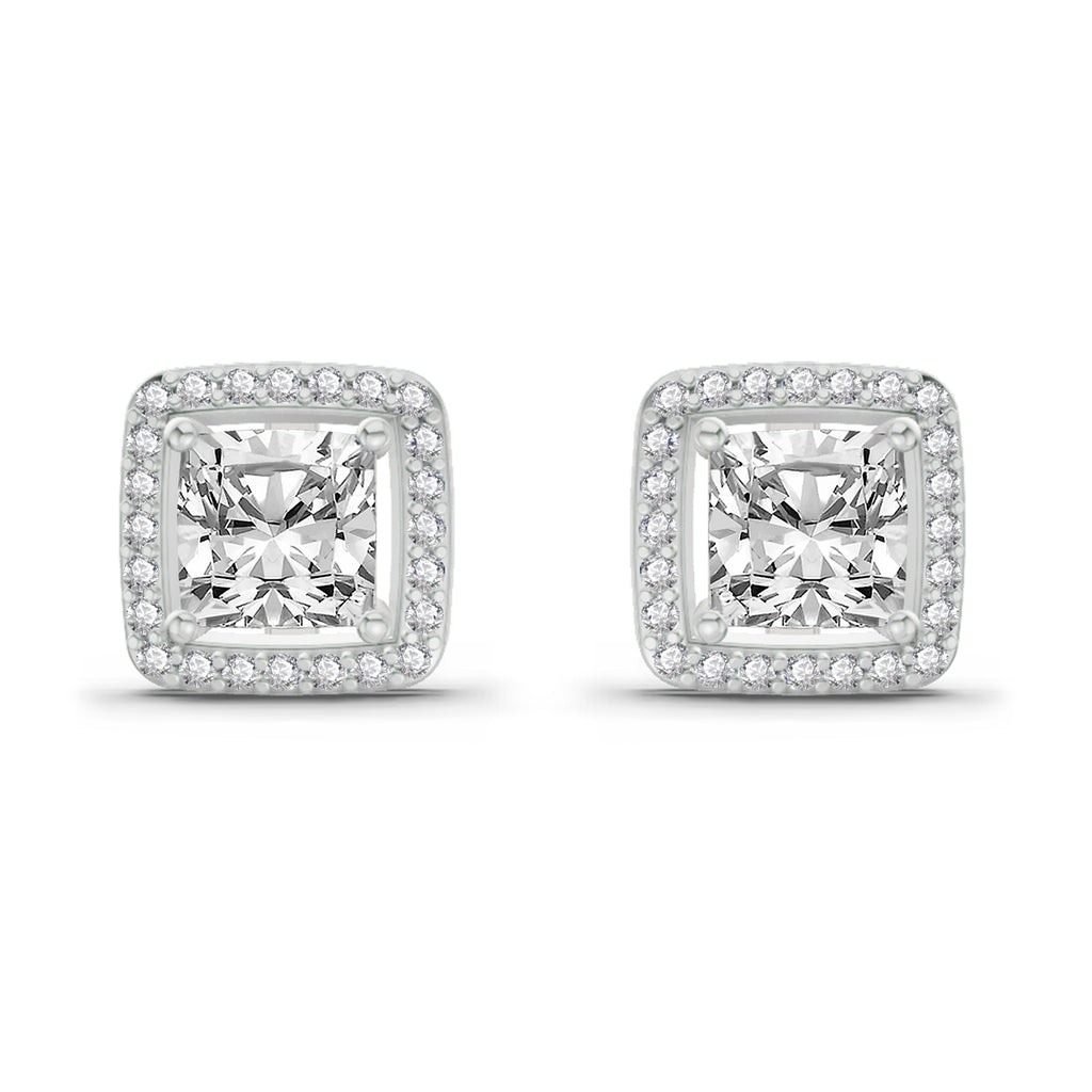 1.19 Carat Princess Halo Stud Earrings 14K - White Gold