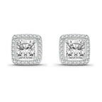 1.19 Carat Princess Halo Stud Earrings 14K - White Gold