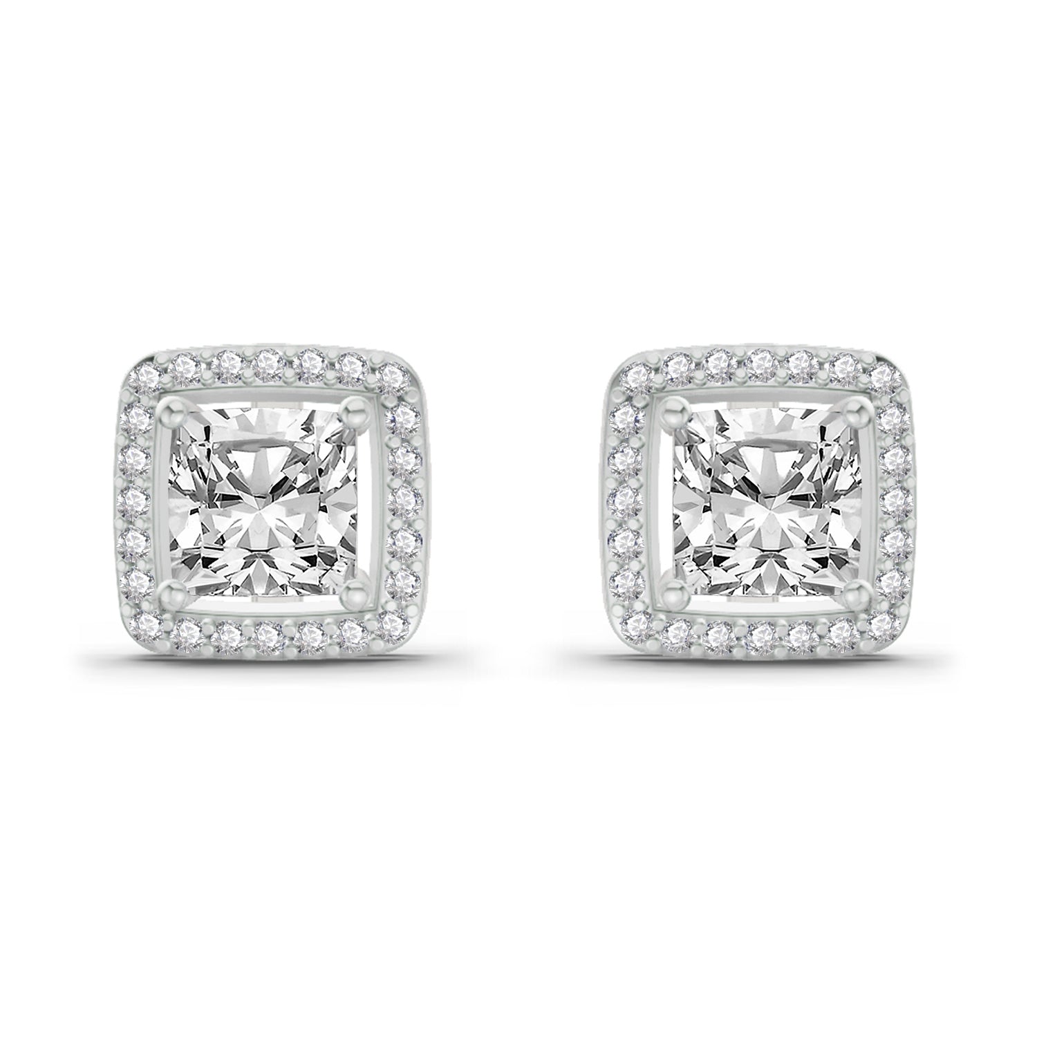 1.19 Carat Princess Halo Stud Earrings 14K - White Gold