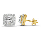 1.19 Carat Princess Halo Stud Earrings 14K