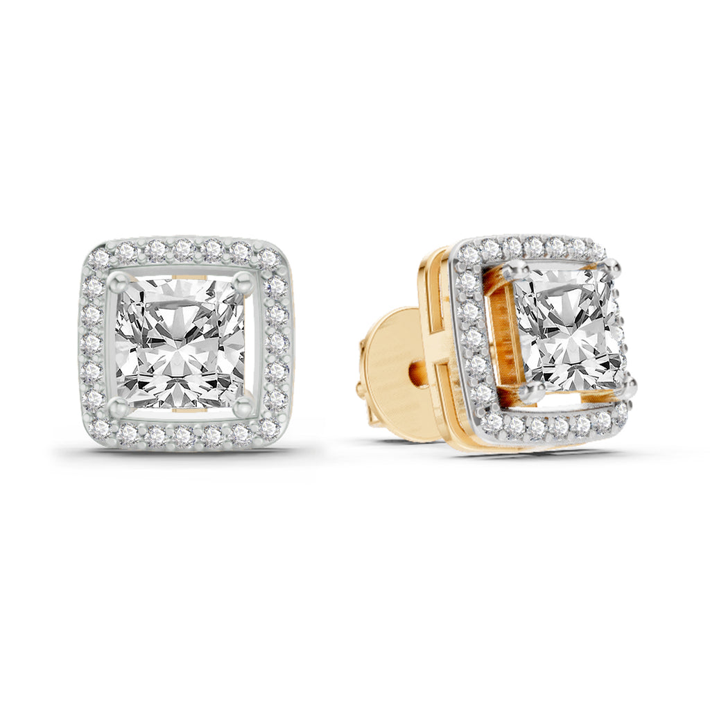 1.19 Carat Princess Halo Stud Earrings 14K