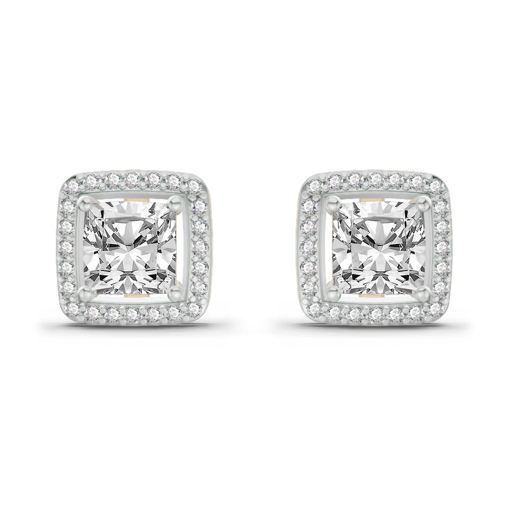 1.19 Carat Princess Halo Stud Earrings 14K