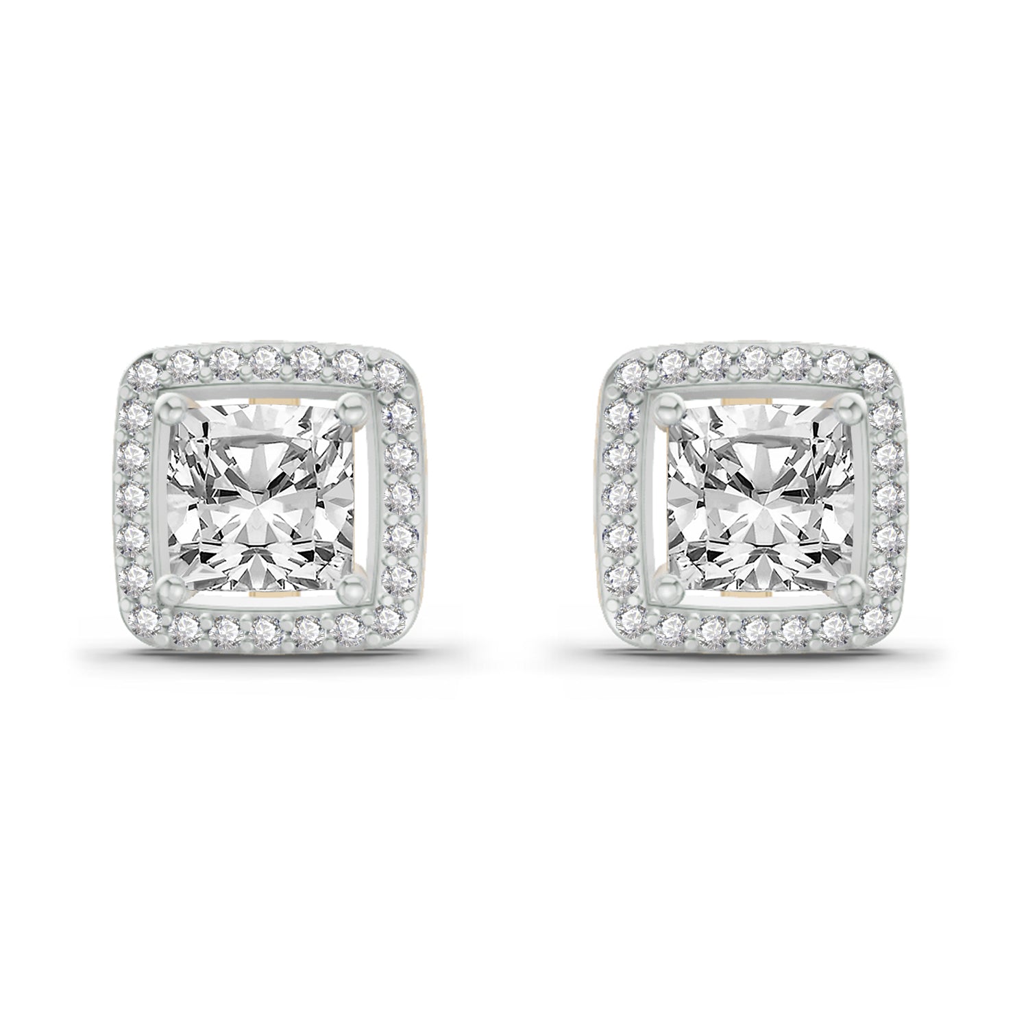 1.19 Carat Princess Halo Stud Earrings 14K