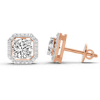 1.19 Carat Round Halo Stud Earrings 14K - Rose Gold