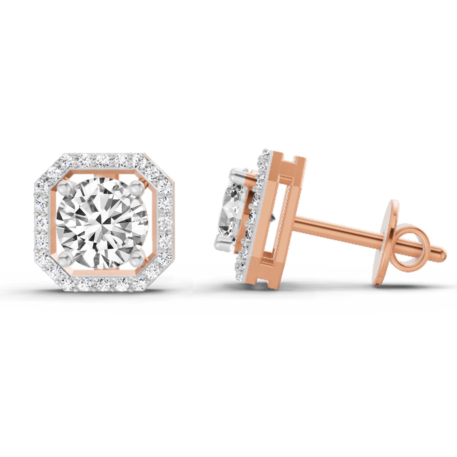 1.19 Carat Round Halo Stud Earrings 14K - Rose Gold