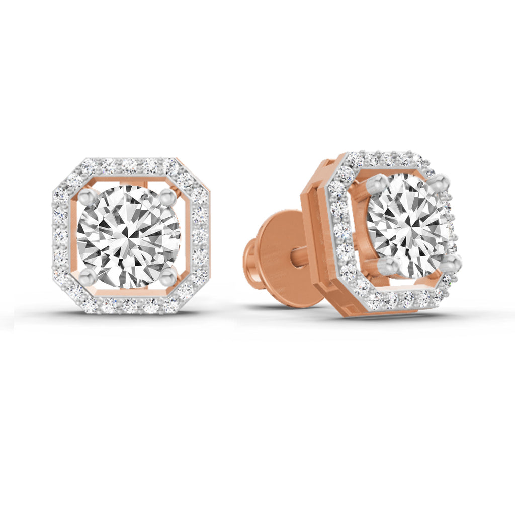 1.19 Carat Round Halo Stud Earrings 14K - Rose Gold