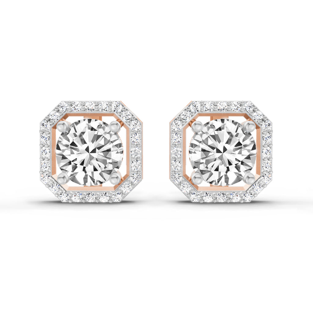 1.19 Carat Round Halo Stud Earrings 14K - Rose Gold