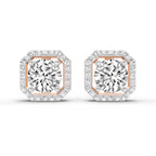 1.19 Carat Round Halo Stud Earrings 14K - Rose Gold