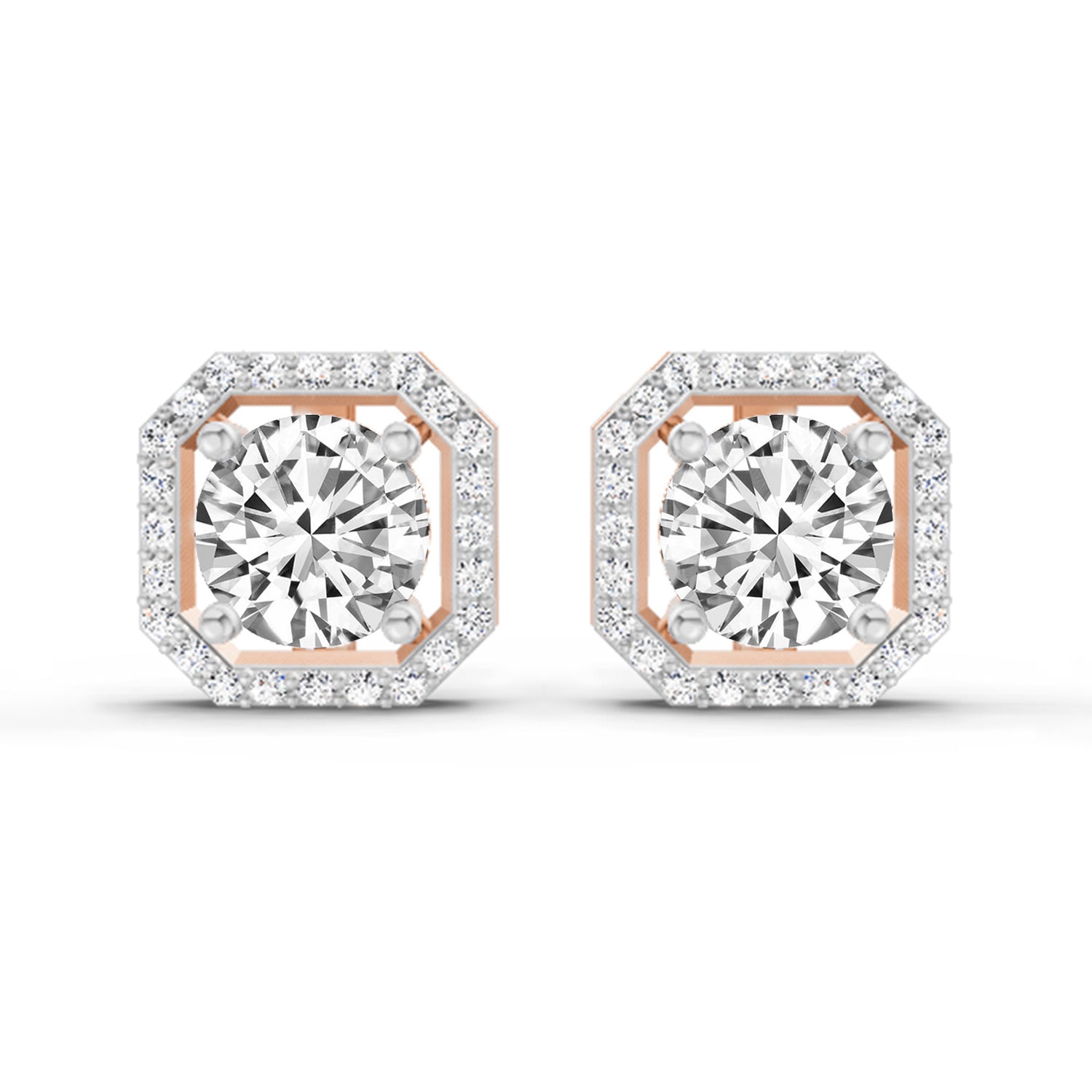 1.19 Carat Round Halo Stud Earrings 14K - Rose Gold