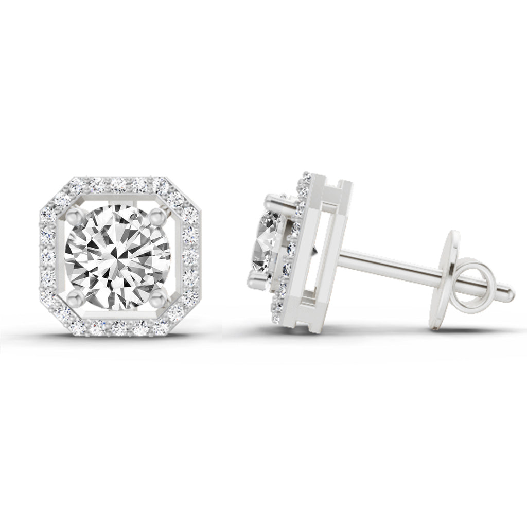1.19 Carat Round Halo Stud Earrings 14K - White Gold