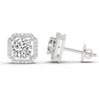 1.19 Carat Round Halo Stud Earrings 14K - White Gold