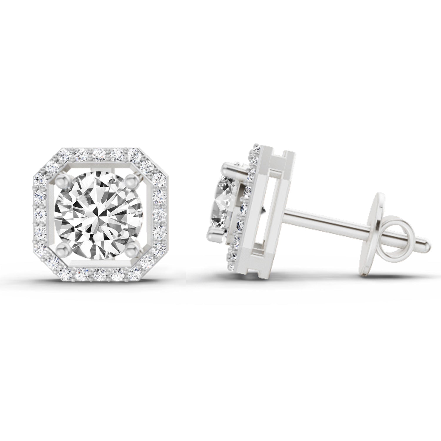 1.19 Carat Round Halo Stud Earrings 14K - White Gold
