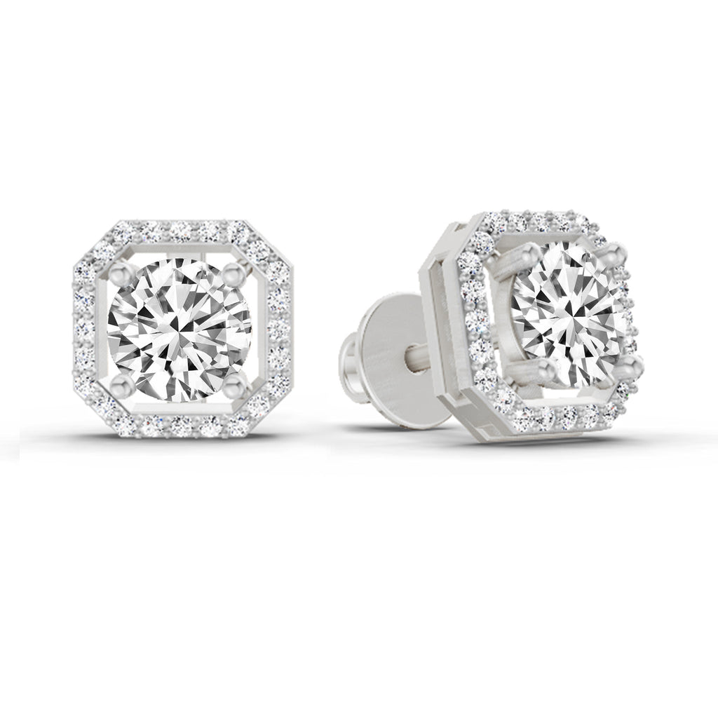 1.19 Carat Round Halo Stud Earrings 14K - White Gold