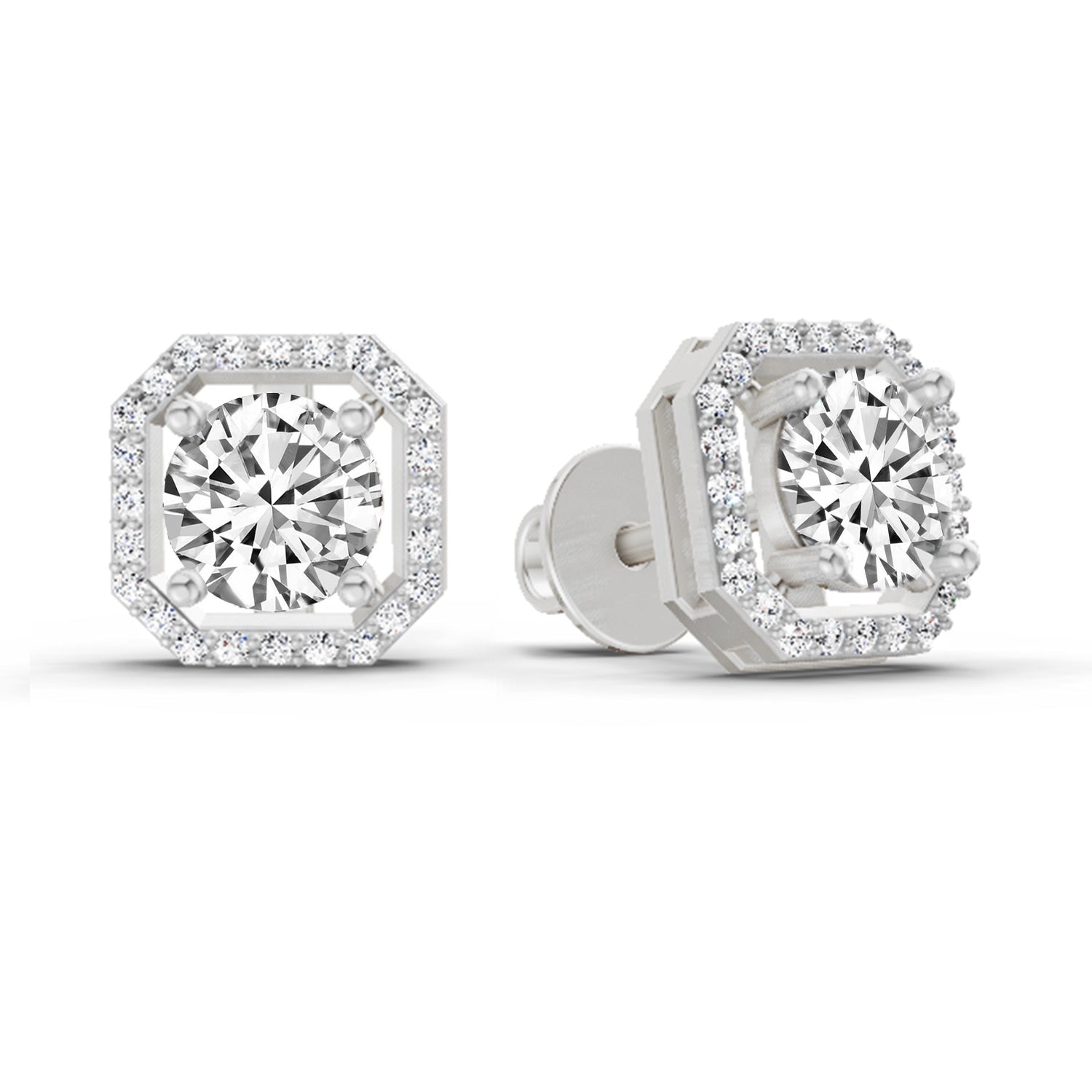 1.19 Carat Round Halo Stud Earrings 14K - White Gold