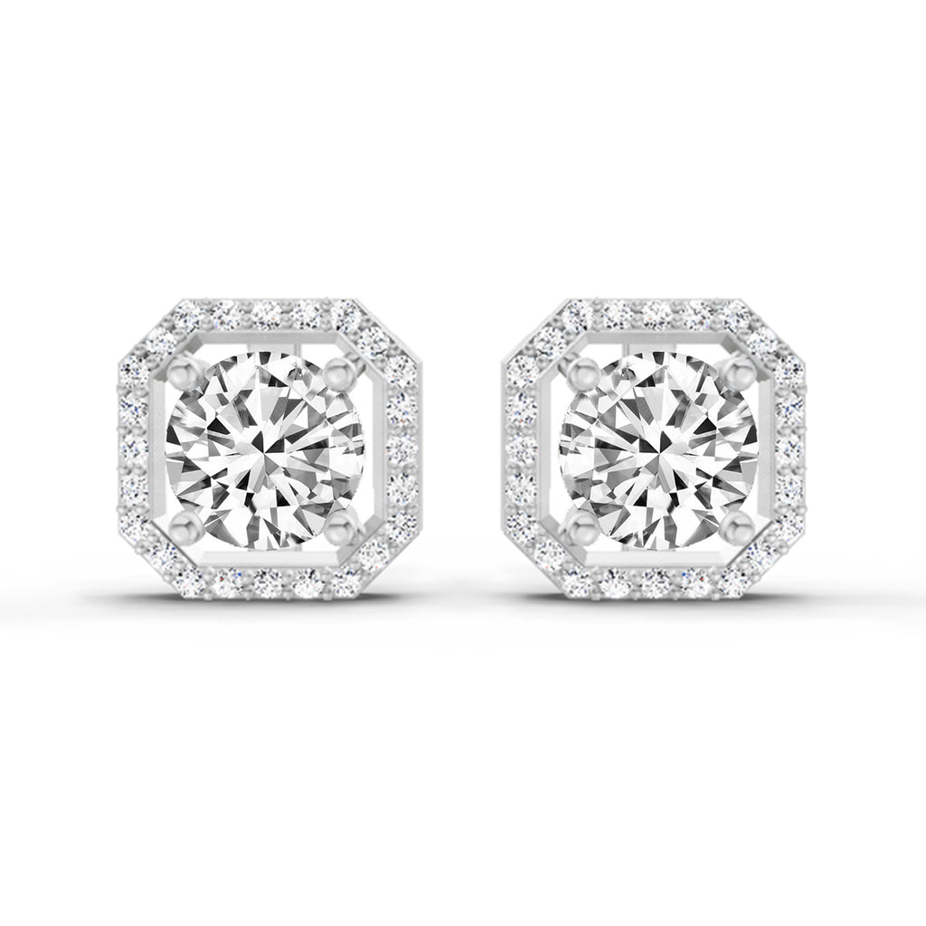 1.19 Carat Round Halo Stud Earrings 14K - White Gold