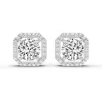 1.19 Carat Round Halo Stud Earrings 14K - White Gold