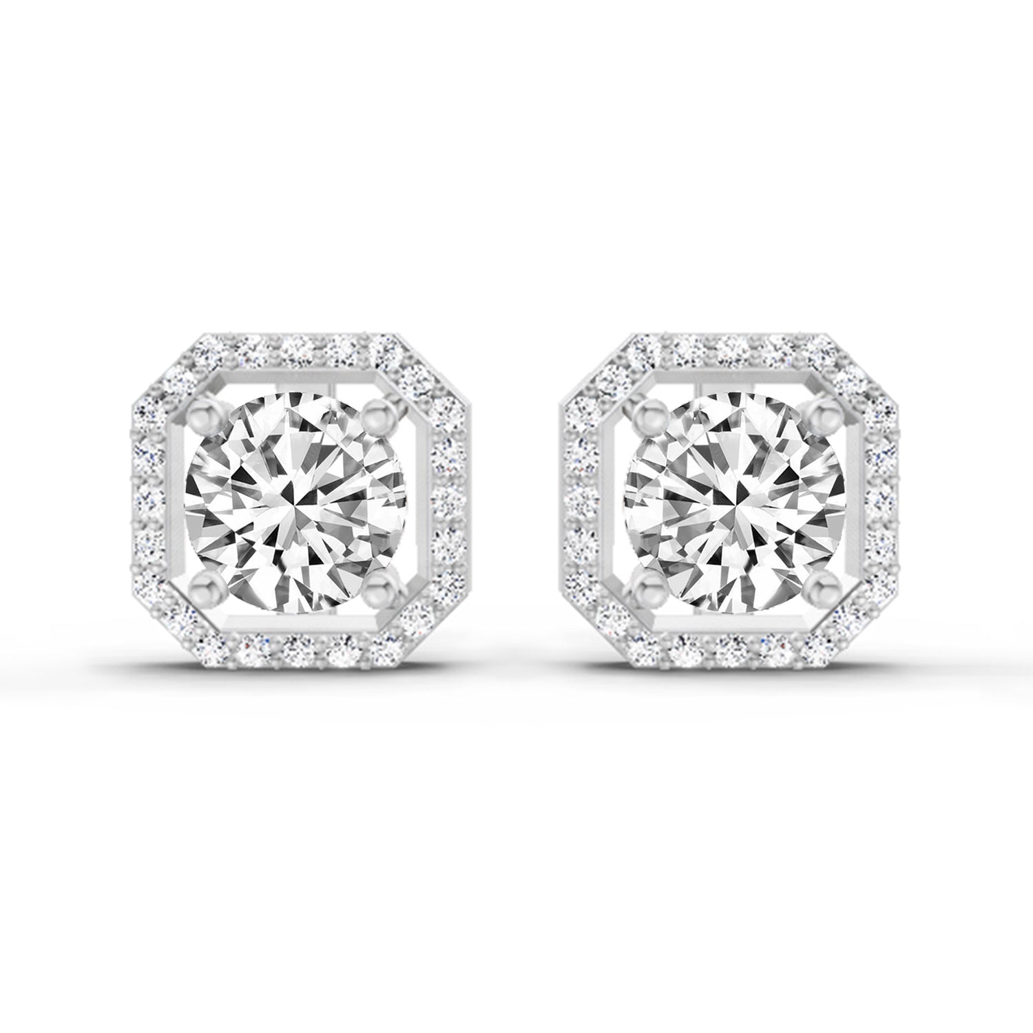 1.19 Carat Round Halo Stud Earrings 14K - White Gold