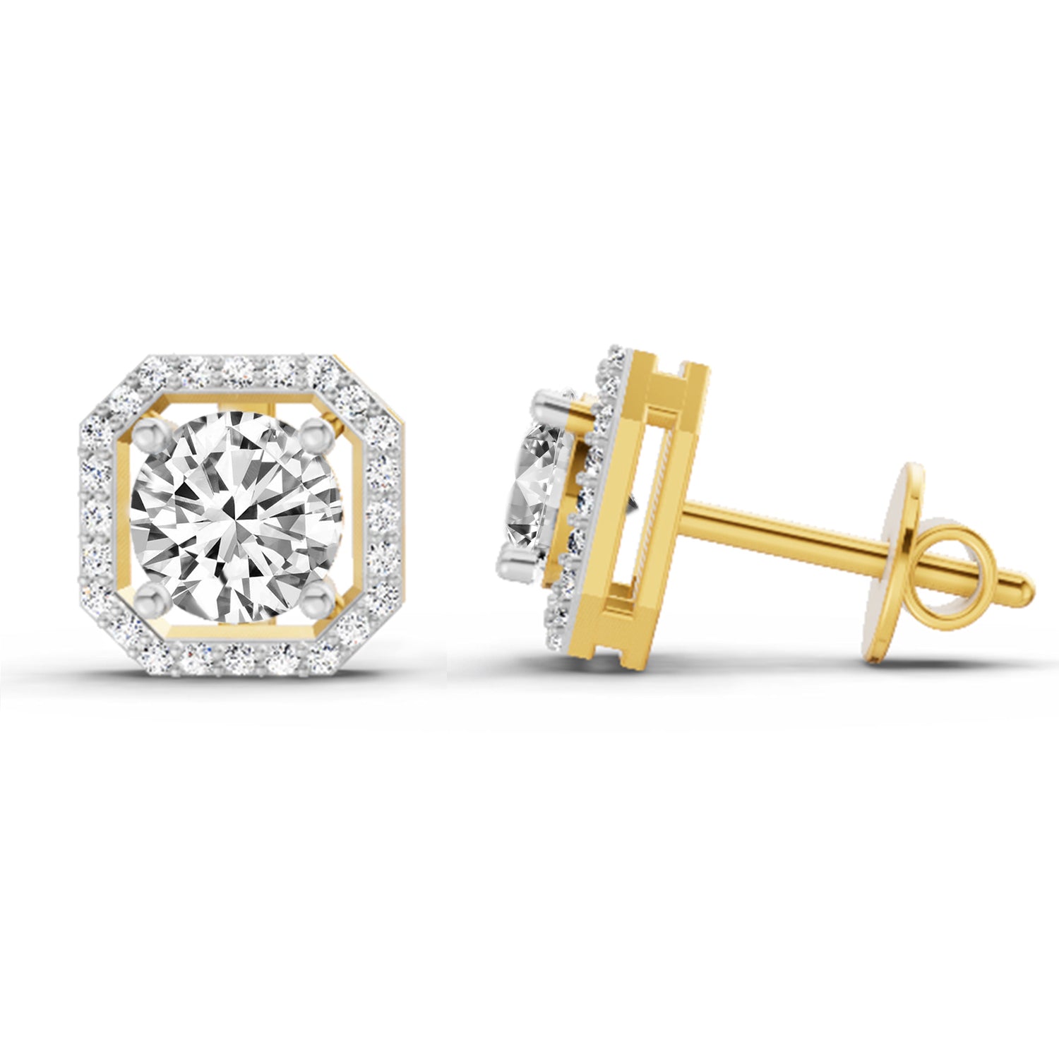 1.19 Carat Round Halo Stud Earrings 14K