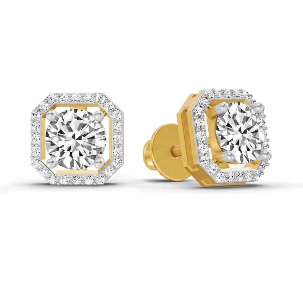 1.19 Carat Round Halo Stud Earrings 14K