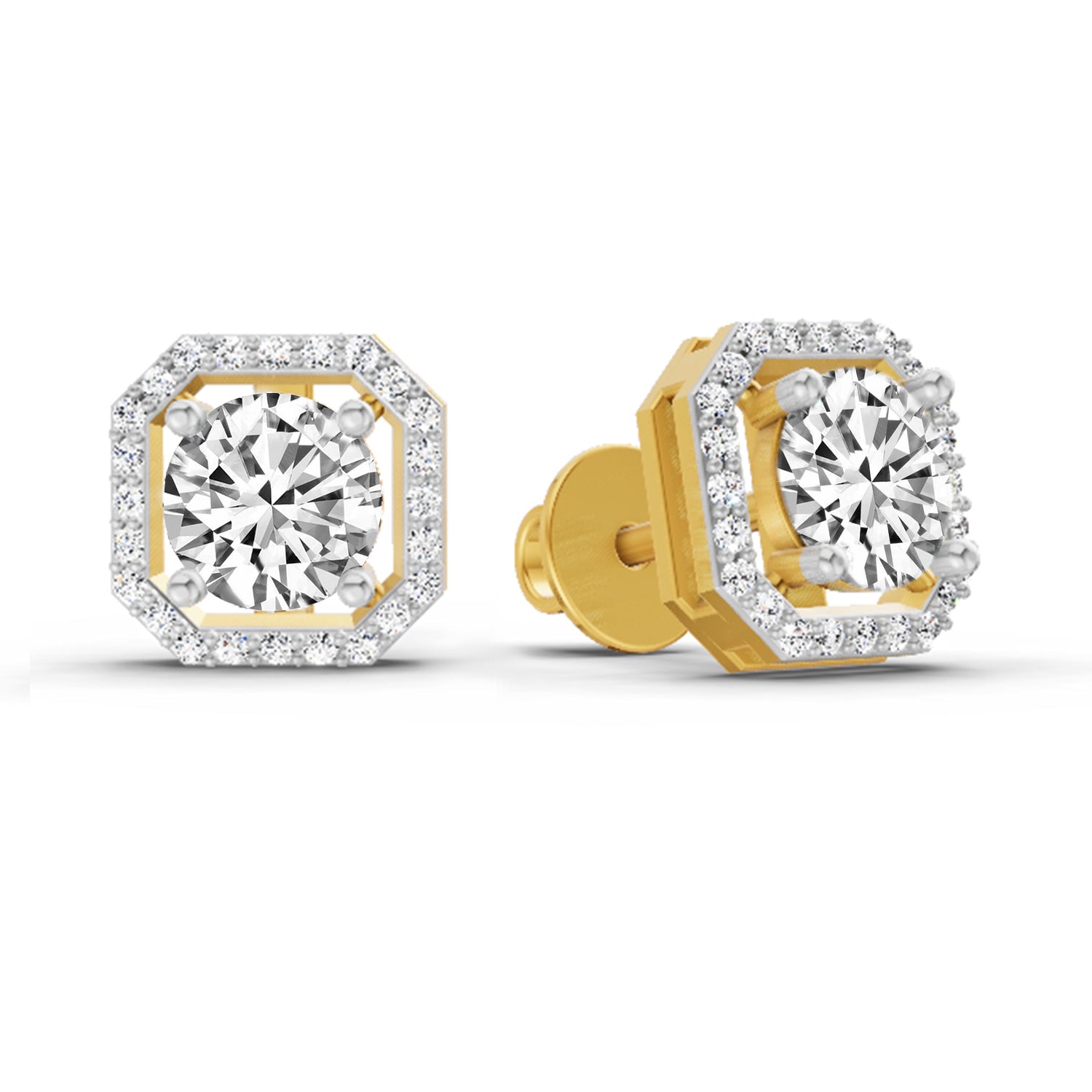 1.19 Carat Round Halo Stud Earrings 14K