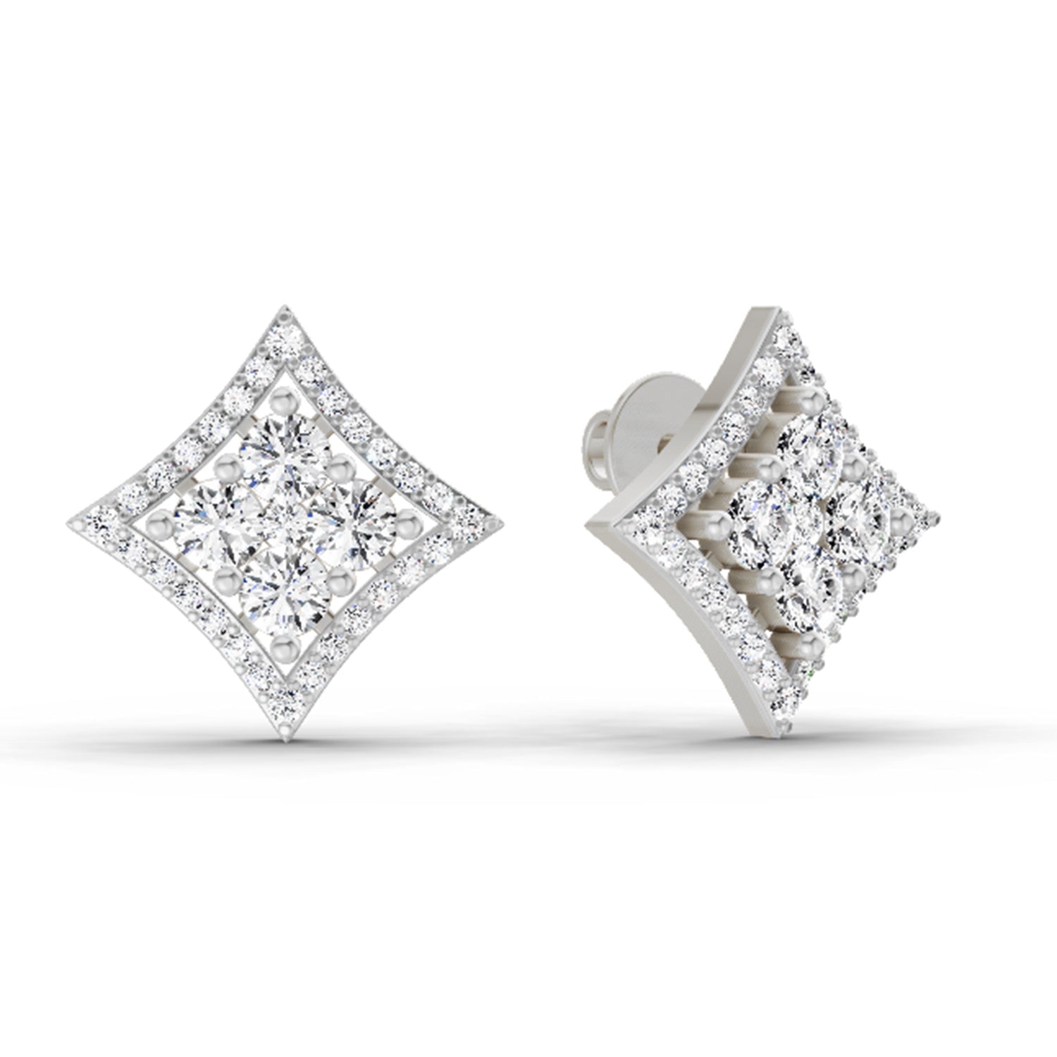 1.19 Carat Round Star Shape Fashion Earrings 14K - White Gold