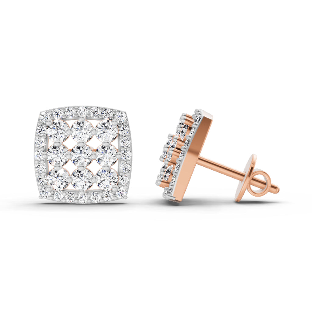 1 Carat Round Halo Stud Earrings 14K - Rose Gold