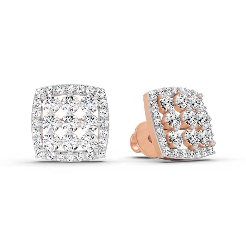 1 Carat Round Halo Stud Earrings 14K - Rose Gold