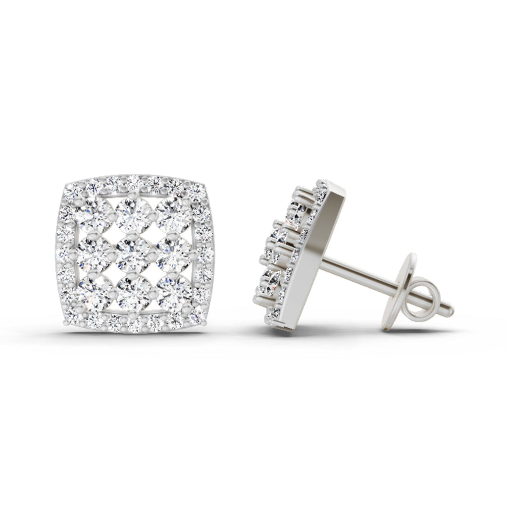 1 Carat Round Halo Stud Earrings 14K - White Gold
