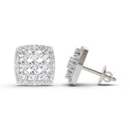 1 Carat Round Halo Stud Earrings 14K - White Gold