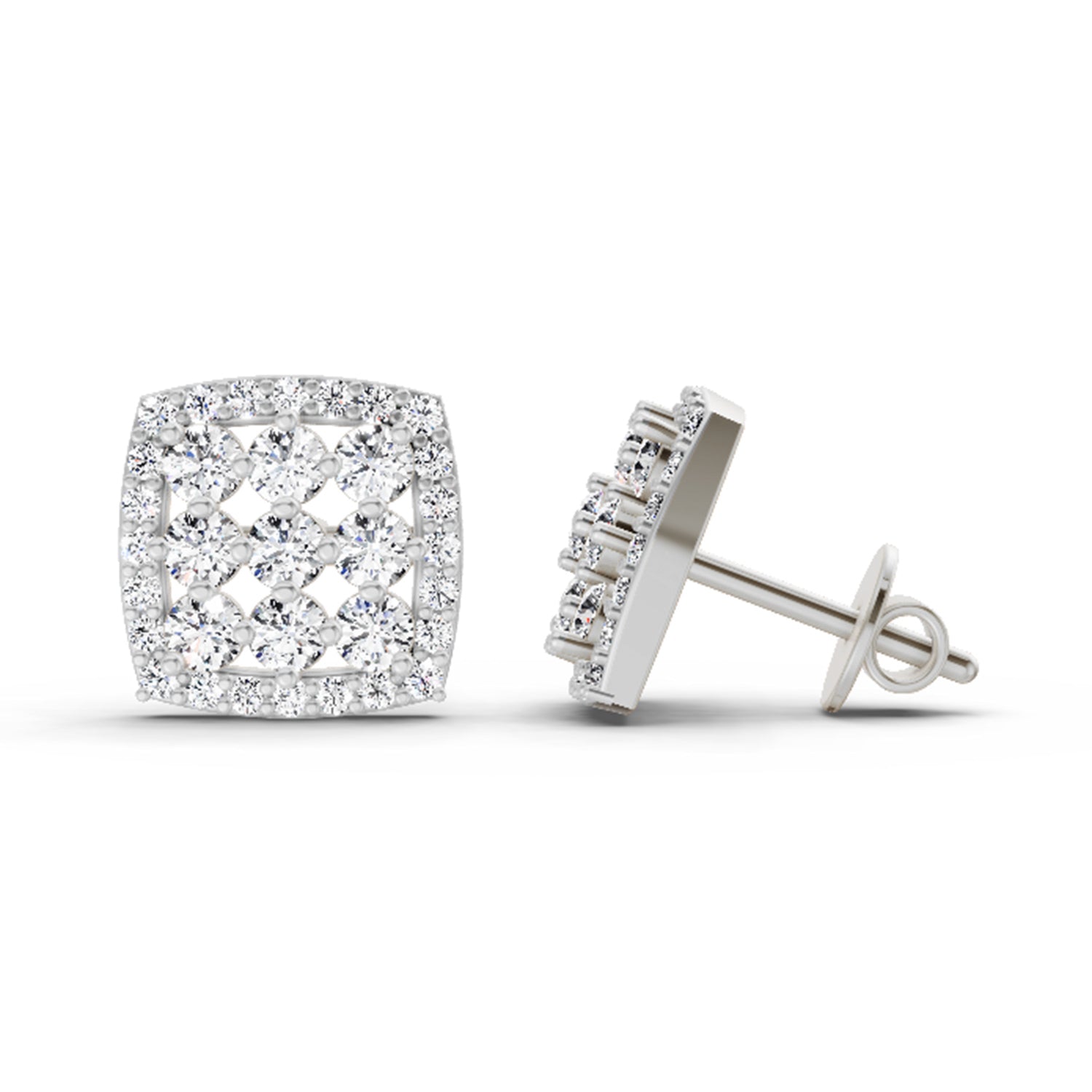 1 Carat Round Halo Stud Earrings 14K - White Gold
