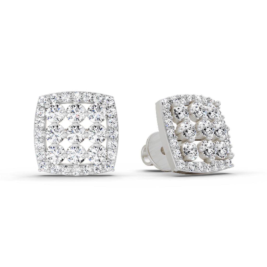 1 Carat Round Halo Stud Earrings 14K - White Gold
