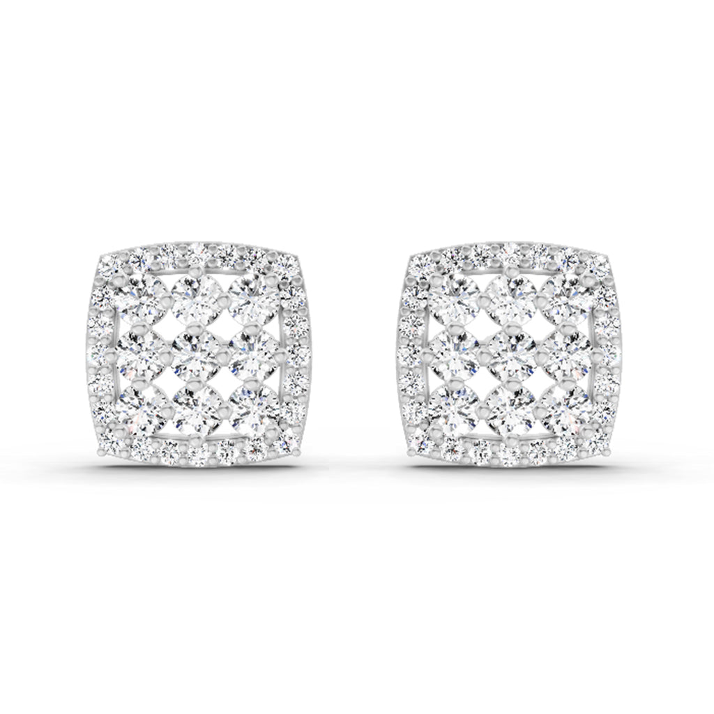 1 Carat Round Halo Stud Earrings 14K - White Gold
