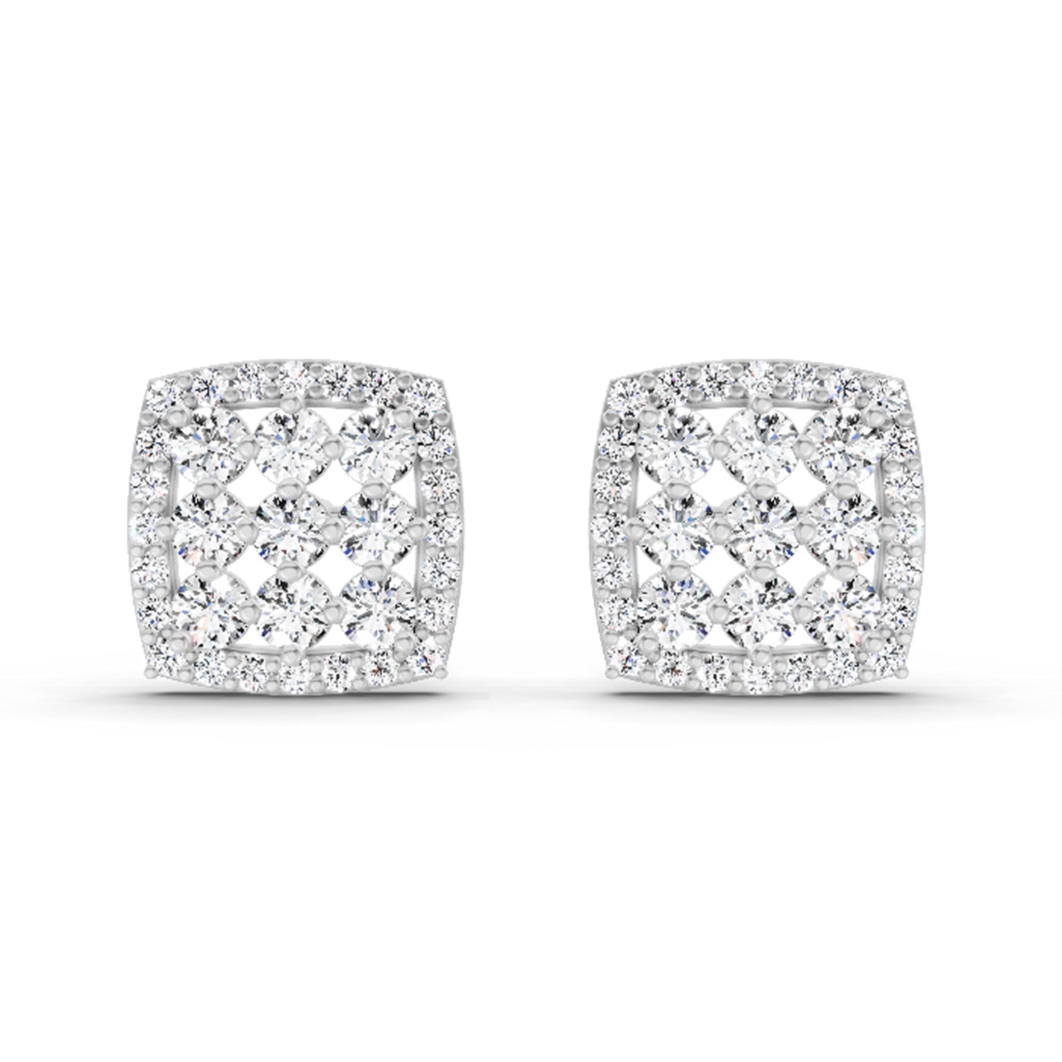 1 Carat Round Halo Stud Earrings 14K - White Gold