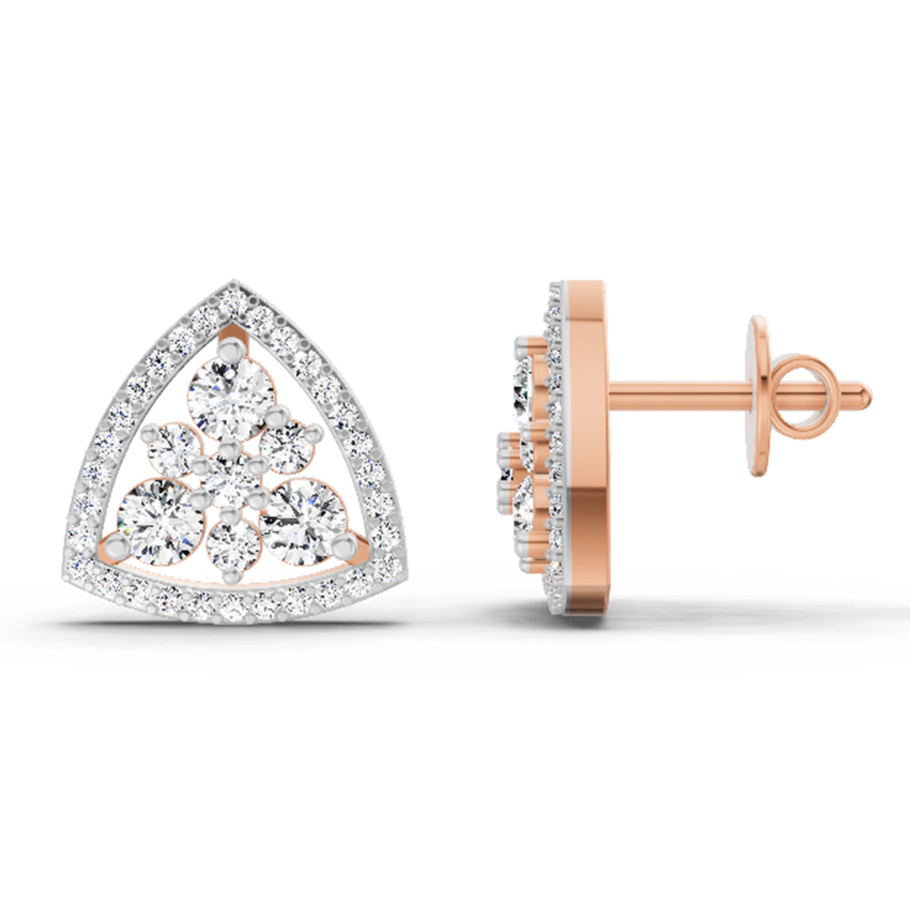 0.77 Carat Round Triangle Halo Stud Earrings 14K - Rose Gold