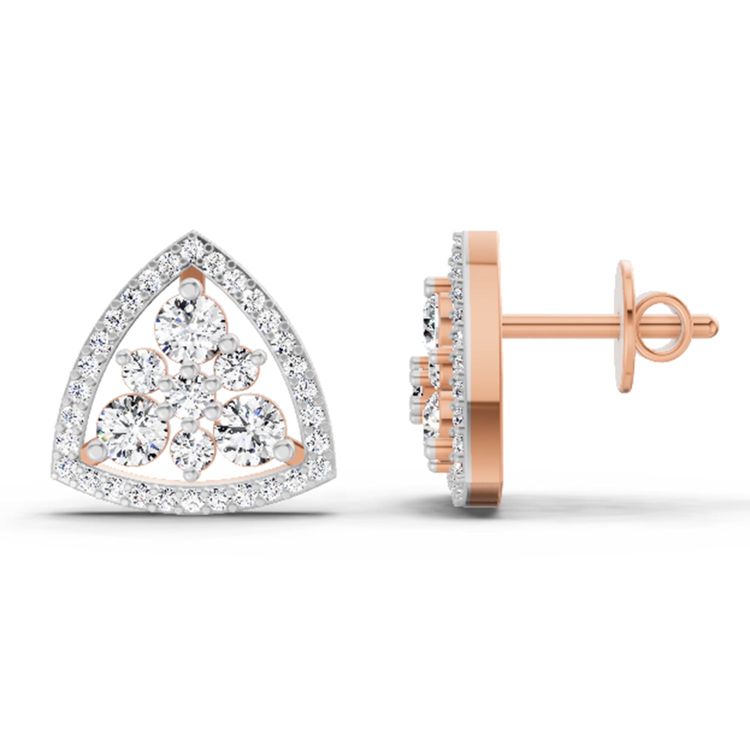 0.77 Carat Round Triangle Halo Stud Earrings 14K - Rose Gold