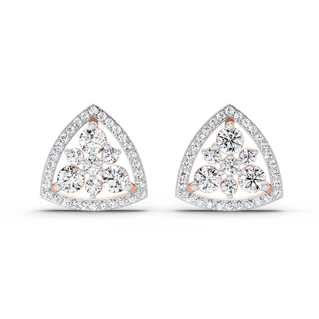 0.77 Carat Round Triangle Halo Stud Earrings 14K - Rose Gold