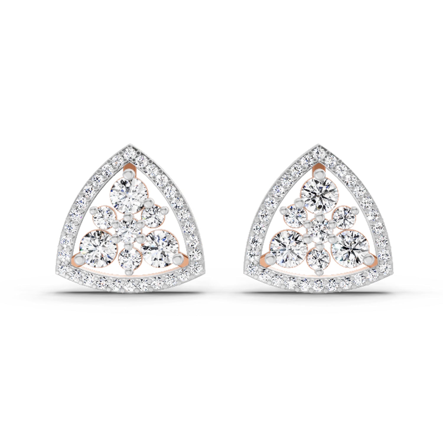 0.77 Carat Round Triangle Halo Stud Earrings 14K - Rose Gold